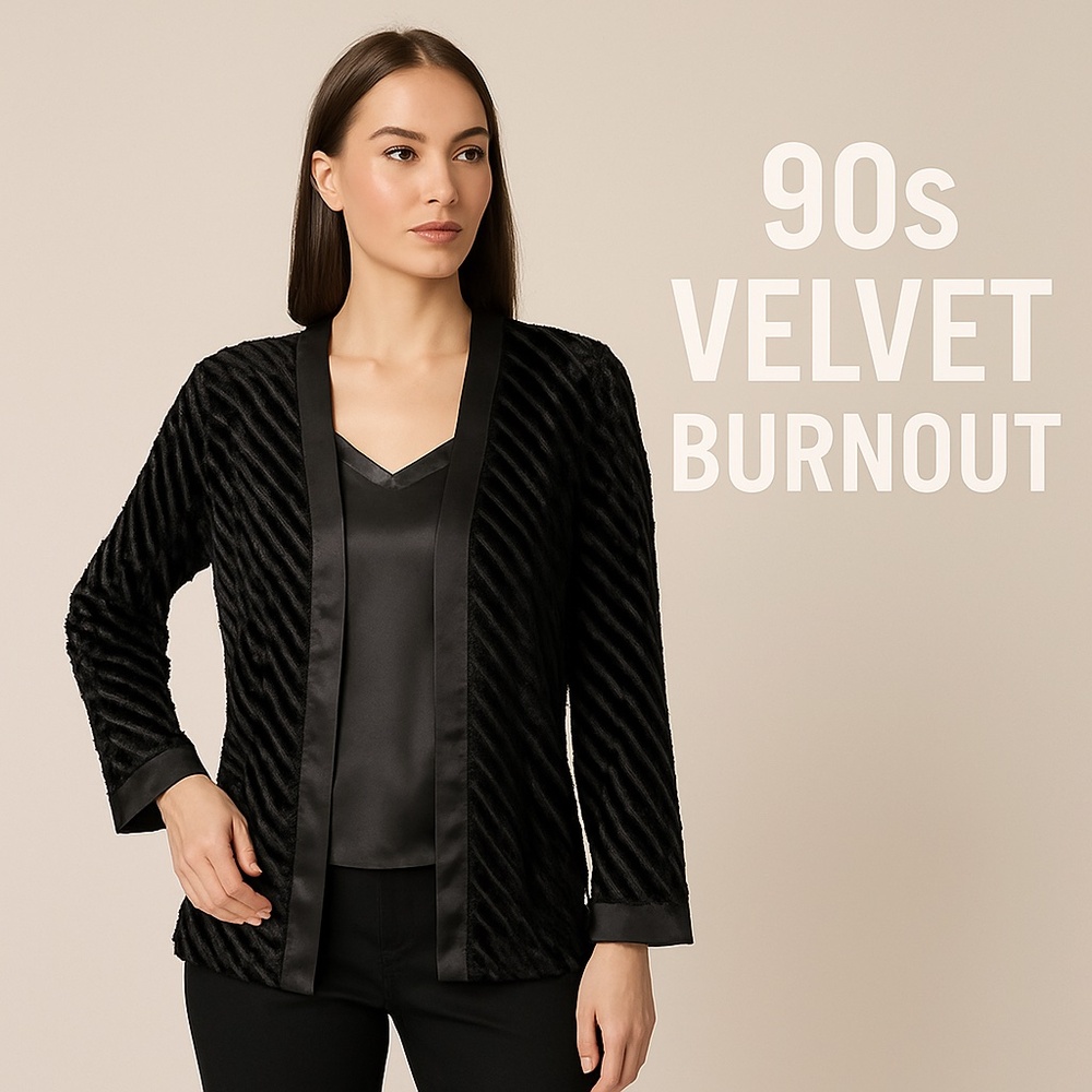 VIA MAX Velvet Burnout Jacket w/ Satin Trim – 1990s – Fits Like L - Picture 14 of 14